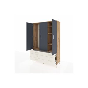 Hyperion Dolap 5 Raflı 5 Çekmeceli Tek Askılı 132x44x195 Çam-antrasit/aytaşı