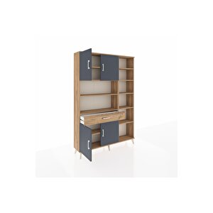 Arges Dolap 10 Raflı Tek Çekmeceli 4 Kapaklı 132x30x195 Çam-antrasit/çam