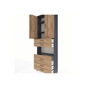 Arges Dolap 4 Raflı 5 Çekmeceli 2 Kapaklı 88x30x243 Antrasit-çam