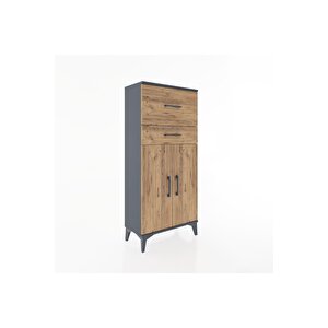 Hyperion Dolap Tek Raflı 2 Çekmeceli 2 Kapaklı 60x44x134 Antrasit-çam