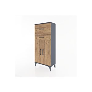 Hyperion Dolap Tek Raflı 2 Çekmeceli 2 Kapaklı 60x44x134 Antrasit-çam