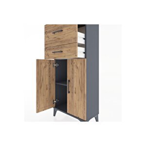 Hyperion Dolap Tek Raflı 2 Çekmeceli 2 Kapaklı 60x44x134 Antrasit-çam