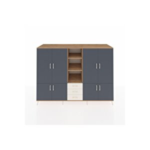 Kronos Dolap 11 Raflı 3 Çekmeceli 8 Kapaklı 220x59x163 Çam-antrasit/aytaşı