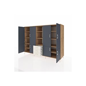 Kronos Dolap 11 Raflı 3 Çekmeceli 8 Kapaklı 220x59x163 Çam-antrasit/aytaşı