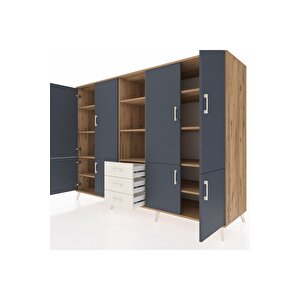 Kronos Dolap 11 Raflı 3 Çekmeceli 8 Kapaklı 220x59x163 Çam-antrasit/aytaşı