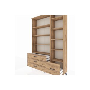 Arges Gardrop 9 Raflı 4 Çekmeceli  132x30x195 Çam-çam