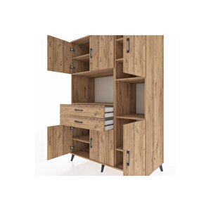 Kronos Dolap 9 Raflı 2 Çekmeceli 6 Kapaklı 132x59x195 Çam-çam/çam