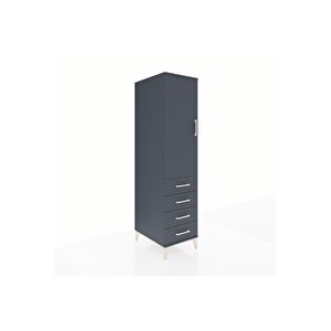 Kronos Dolap 2 Raflı 4 Çekmeceli Tek Kapaklı 44x59x182 Antrasit-antrasit