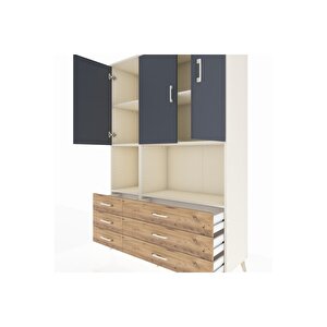 Hyperion Dolap 6 Raflı 6 Çekmeceli 3 Kapaklı 132x44x195 Aytaşı-antrasit/çam