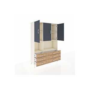 Hyperion Dolap 6 Raflı 6 Çekmeceli 3 Kapaklı 132x44x195 Aytaşı-antrasit/çam