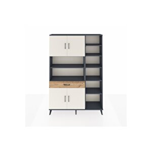 Arges Dolap 10 Raflı Tek Çekmeceli 4 Kapaklı 132x30x195 Antrasit-aytaşı/çam