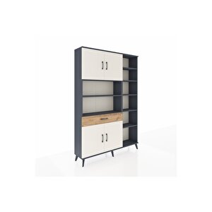 Arges Dolap 10 Raflı Tek Çekmeceli 4 Kapaklı 132x30x195 Antrasit-aytaşı/çam