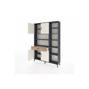 Arges Dolap 10 Raflı Tek Çekmeceli 4 Kapaklı 132x30x195 Antrasit-aytaşı/çam