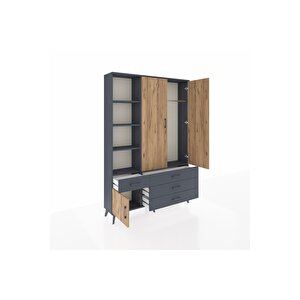 Arges Dolap 5 Raflı 4 Çekmeceli Tek Askılı 132x30x195 Antrasit-çam/antrasit