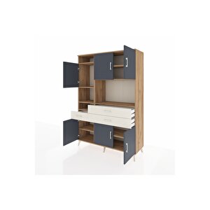 Hyperion Dolap 9 Raflı 3 Çekmeceli 6 Kapaklı 132x44x195 Çam-antrasit/aytaşı