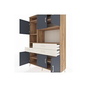 Hyperion Dolap 9 Raflı 3 Çekmeceli 6 Kapaklı 132x44x195 Çam-antrasit/aytaşı