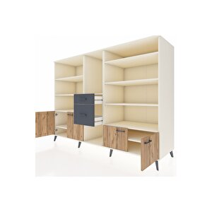 Kronos Dolap 10 Raflı 2 Çekmeceli 4 Kapaklı 220x59x163 Aytaşı-çam/antrasit