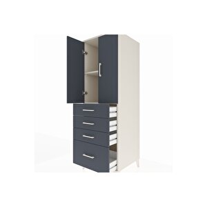 Kronos Dolap 2 Raflı 4 Çekmeceli 2 Kapaklı 60x59x182 Aytaşı-antrasit