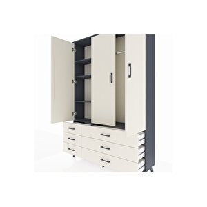 Arges Gardrop 5 Raflı 6 Çekmeceli Tek Askılı 132x30x195 Antrasit-aytaşı