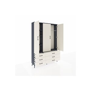 Arges Gardrop 5 Raflı 6 Çekmeceli Tek Askılı 132x30x195 Antrasit-aytaşı