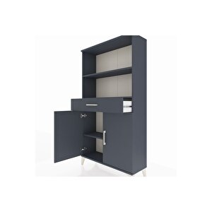 Arges Dolap 3 Raflı Tek Çekmeceli 2 Kapaklı 88x30x163 Antrasit-antrasit