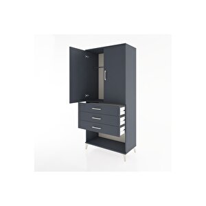 Hyperion Dolap Tek Raflı 3 Çekmeceli Tek Askılı 88x44x195 Antrasit-antrasit
