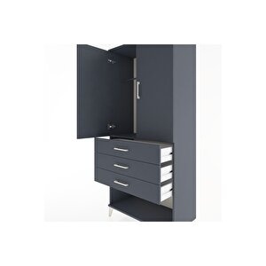 Hyperion Dolap Tek Raflı 3 Çekmeceli Tek Askılı 88x44x195 Antrasit-antrasit