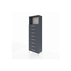 Arges Dolap Tek Raflı 8 Çekmeceli 60x30x182 Antrasit-antrasit