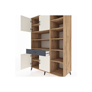 Kronos Dolap 10 Raflı Tek Çekmeceli 4 Kapaklı 132x59x195 Çam-aytaşı/antrasit