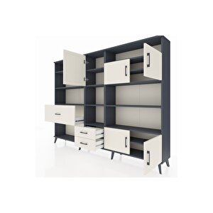 Arges Dolap 13 Raflı 3 Çekmeceli 5 Kapaklı 220x30x163 Antrasit-aytaşı