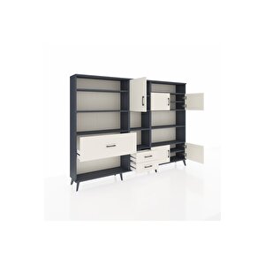 Arges Dolap 13 Raflı 3 Çekmeceli 5 Kapaklı 220x30x163 Antrasit-aytaşı