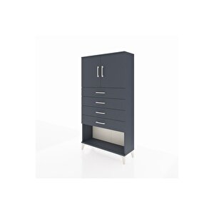 Arges Dolap 2 Raflı 4 Çekmeceli 2 Kapaklı 88x30x163 Antrasit-antrasit
