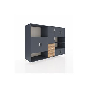 Kronos Dolap 9 Raflı 4 Çekmeceli 8 Kapaklı 220x59x163 Antrasit-antrasit/çam