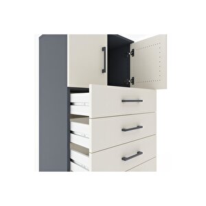 Hyperion Dolap Tek Raflı 6 Çekmeceli 2 Kapaklı 60x44x182 Antrasit-aytaşı