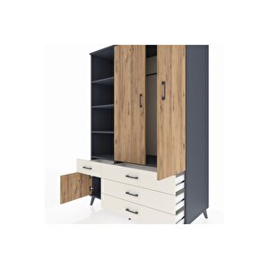 Kronos Dolap 5 Raflı 4 Çekmeceli Tek Askılı 132x59x195 Antrasit-çam/aytaşı