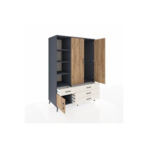 Kronos Dolap 5 Raflı 4 Çekmeceli Tek Askılı 132x59x195 Antrasit-çam/aytaşı