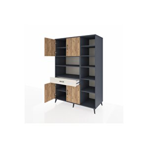 Kronos Dolap 10 Raflı Tek Çekmeceli 4 Kapaklı 132x59x195 Antrasit-çam/aytaşı