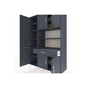 Hyperion Gardrop 10 Raflı Tek Çekmeceli 6 Kapaklı 132x44x195 Antrasit-antrasit