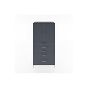 Hyperion Dolap Tek Raflı 5 Çekmeceli 2 Kapaklı 88x44x182 Antrasit-antrasit
