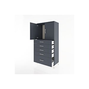 Hyperion Dolap Tek Raflı 5 Çekmeceli 2 Kapaklı 88x44x182 Antrasit-antrasit