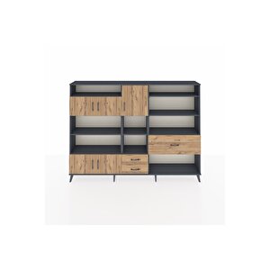 Arges Dolap 13 Raflı 3 Çekmeceli 5 Kapaklı 220x30x163 Antrasit-çam