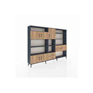 Arges Dolap 13 Raflı 3 Çekmeceli 5 Kapaklı 220x30x163 Antrasit-çam