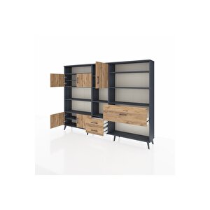 Arges Dolap 13 Raflı 3 Çekmeceli 5 Kapaklı 220x30x163 Antrasit-çam