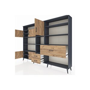 Arges Dolap 13 Raflı 3 Çekmeceli 5 Kapaklı 220x30x163 Antrasit-çam