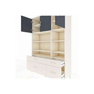 Hyperion Dolap 10 Raflı 4 Çekmeceli 3 Kapaklı 132x44x195 Aytaşı-antrasit/aytaşı