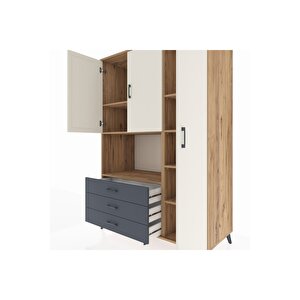 Kronos Dolap 7 Raflı 3 Çekmeceli 3 Kapaklı 132x59x195 Çam-aytaşı/antrasit