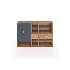 Kronos Dolap 10 Raflı 2 Çekmeceli 2 Kapaklı 220x59x163 Çam-antrasit/çam