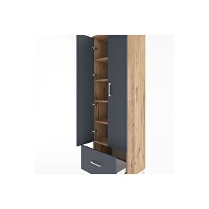 Hyperion Dolap 5 Raflı Tek Çekmeceli 2 Kapaklı 60x44x195 Çam-antrasit