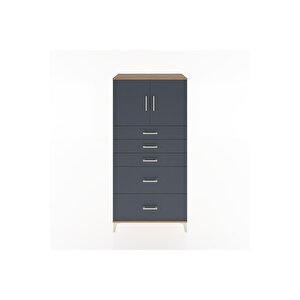 Hyperion Dolap Tek Raflı 5 Çekmeceli 2 Kapaklı 88x44x182 Çam-antrasit