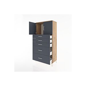 Hyperion Dolap Tek Raflı 5 Çekmeceli 2 Kapaklı 88x44x182 Çam-antrasit